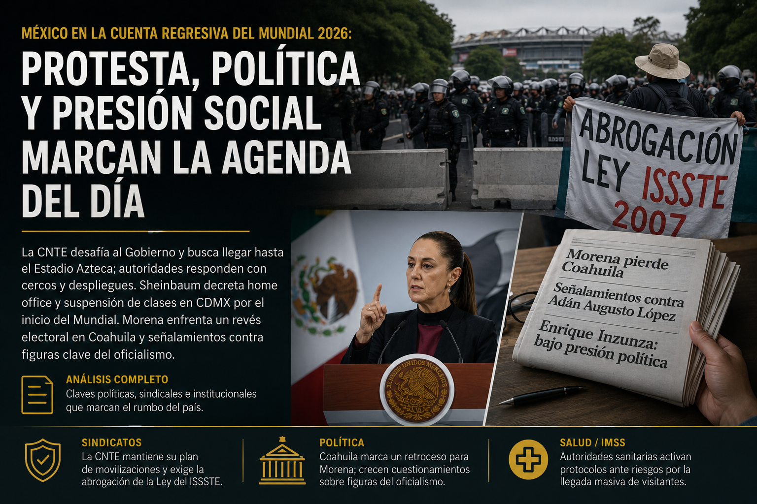 Mundial bajo presión: CNTE desafía al Gobierno, Morena enfrenta desgaste y la salud pública entra en alerta